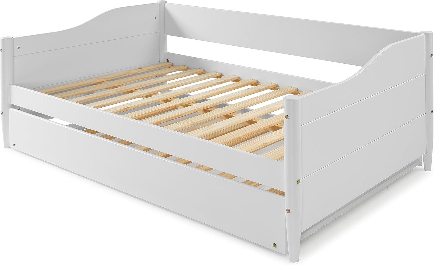 Mid Century Classic Twin Size Day Bed with Trundle White Finish