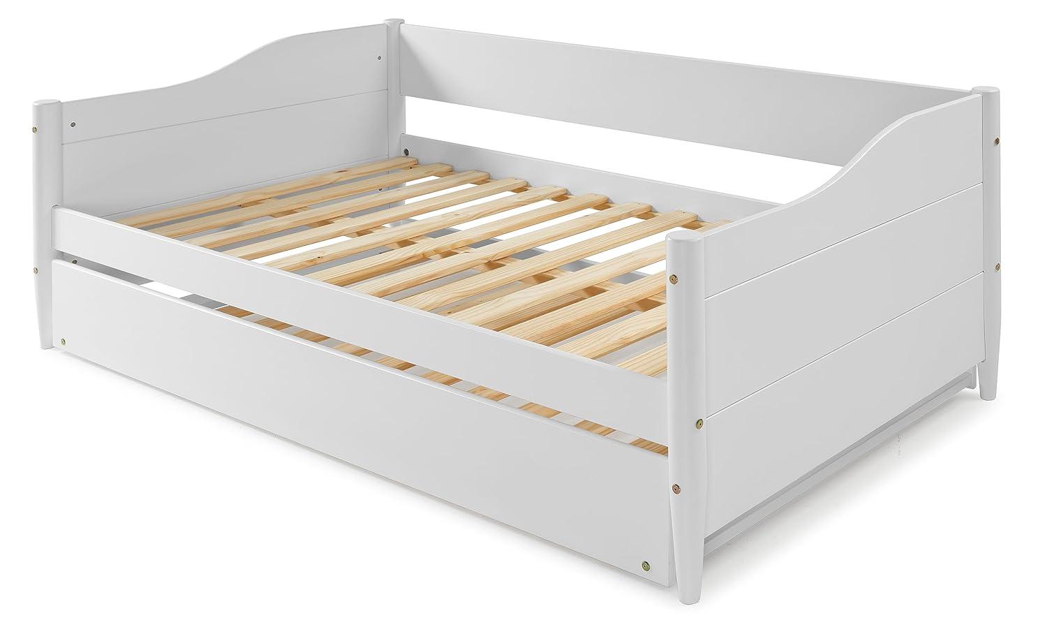 Mid Century Classic Twin Size Day Bed with Trundle White Finish