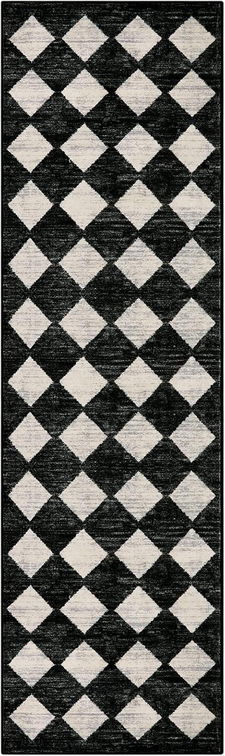 Black and White Diamond Moroccan Trellis Runner Rug