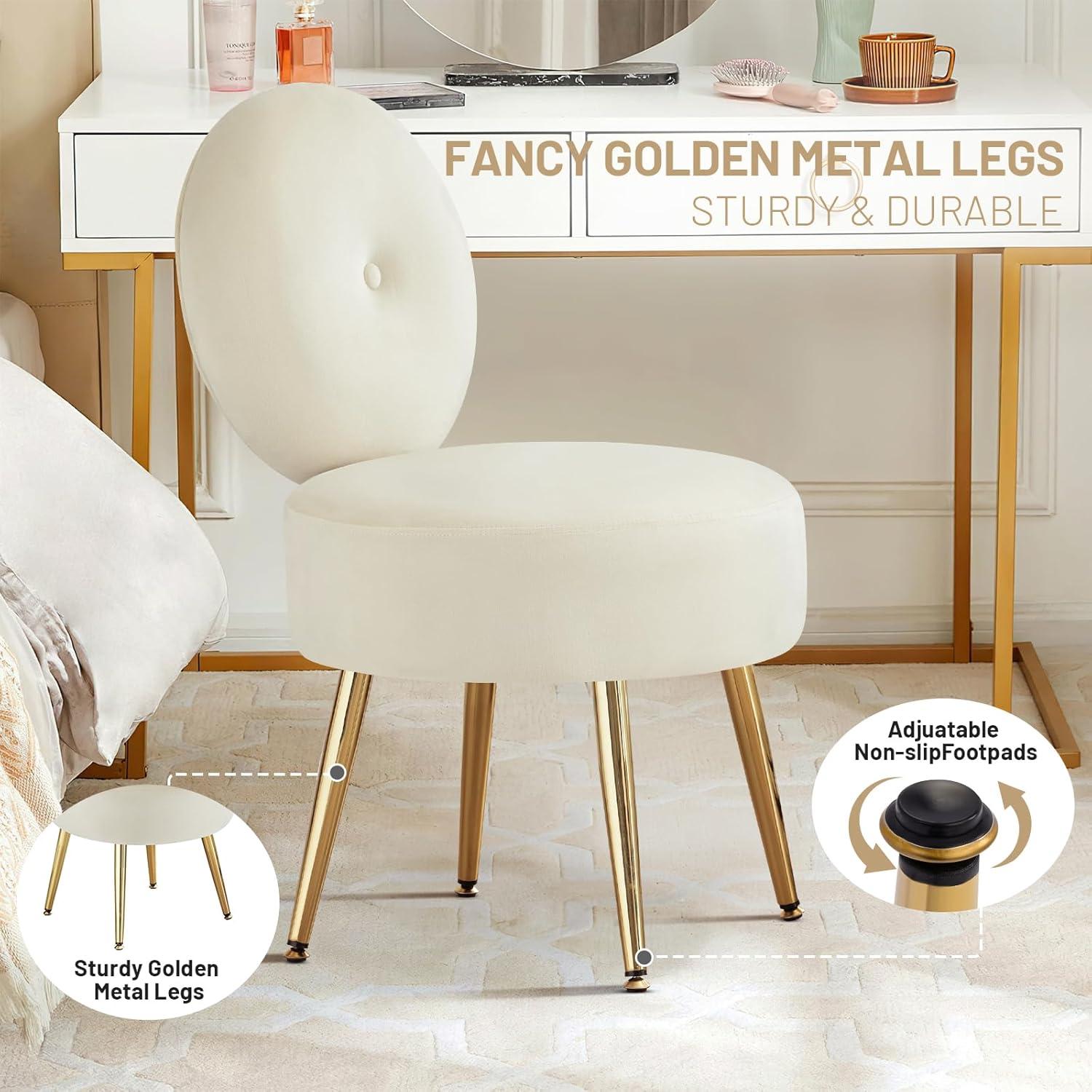 Furniliving Modern Accent Chairs, Vanity Chair with Gold Legs, Footrest Stool for Living Room, Khaki