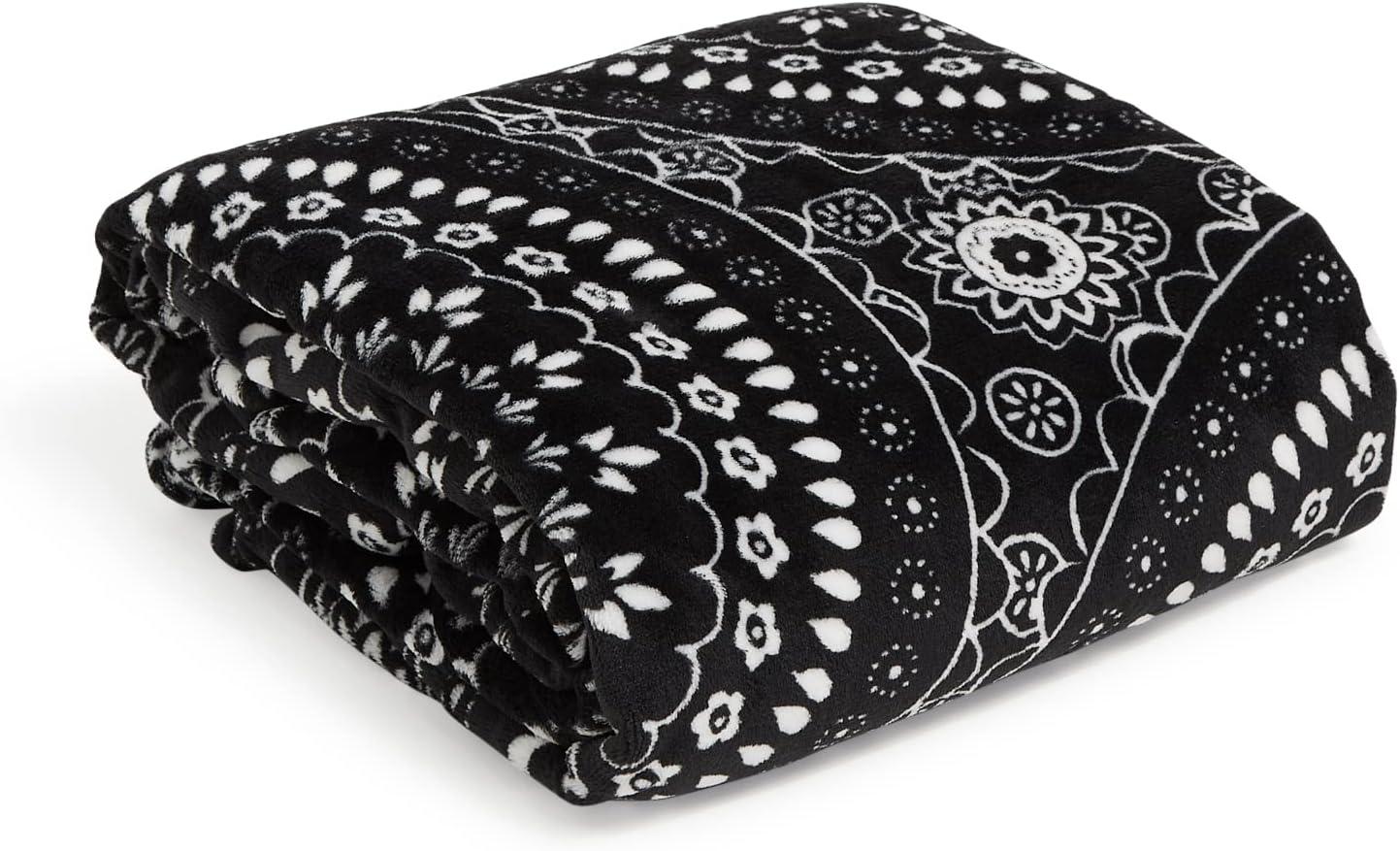 Luxurious Fleece Plush Throw Blanket in Black Bandana Medallion