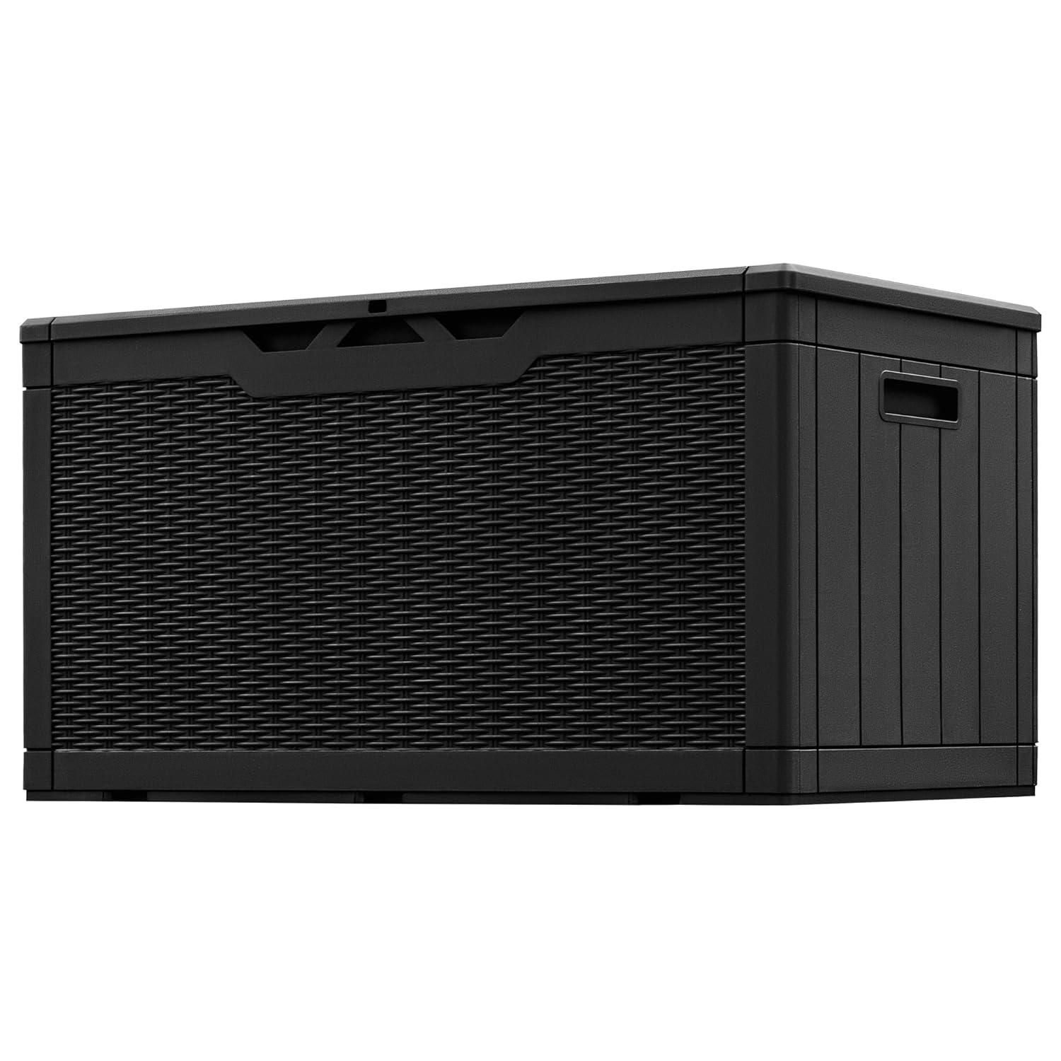 GEMBIK 100 Gallon Resin Deck Box, Large Outdoor Storage Bench with Cushions, Black