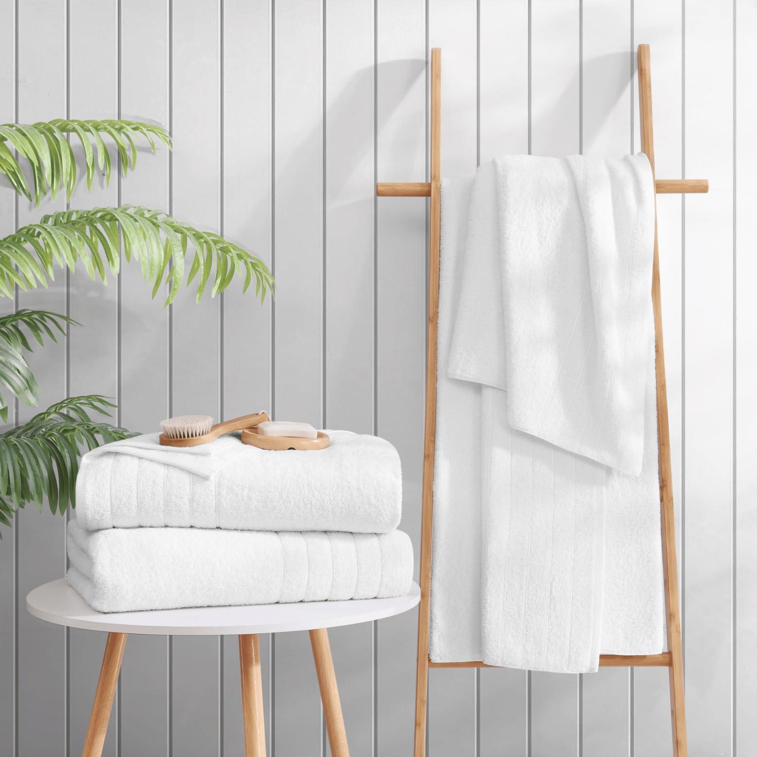 Casa Platino Large Bath Towels Set - Quick Dry Cotton Bath Towels for Bathroom, Spa & Gym - Soft & Highly Absorbent - White