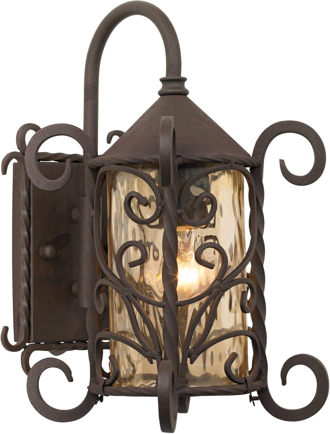 John Timberland Casa Seville Vintage Rustic Outdoor Wall Light Fixture Dark Walnut Scroll 13 1/4" Champagne Hammered Glass for Post Exterior Barn Deck