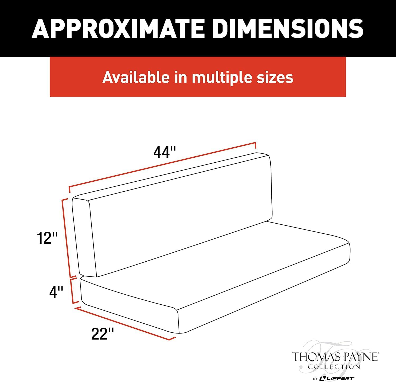 44" Black PolyHyde RV Dinette Cushions with High-Density Foam