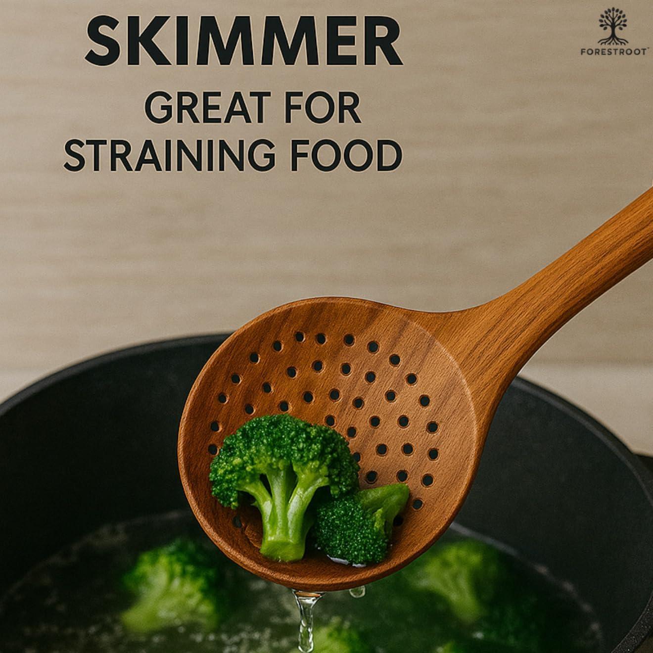 Zulay 9-Piece Teak Wooden Utensils For Cooking, Smooth Finish Kitchen Utensils Set with Gift Box