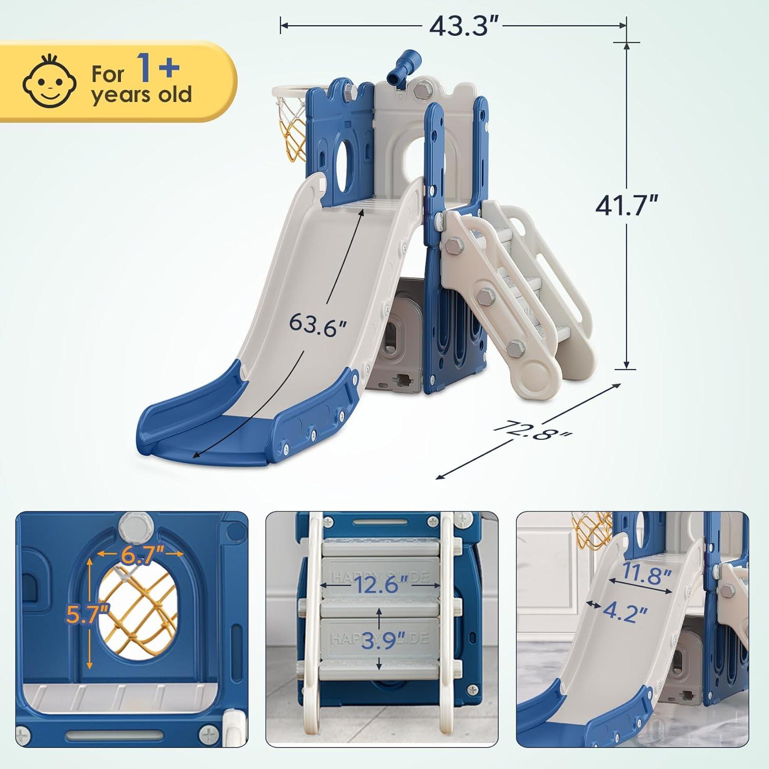 5 in 1 Toddler slide, Kids Slide with Climber Outdoor Indoor Slide Cute Duck Theme Playset