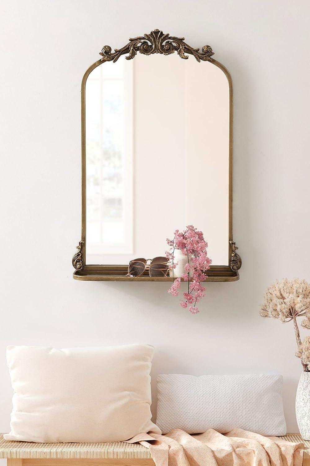 Kate and Laurel Arendahl Functional Mirror with Shelf - Gold, 21x32