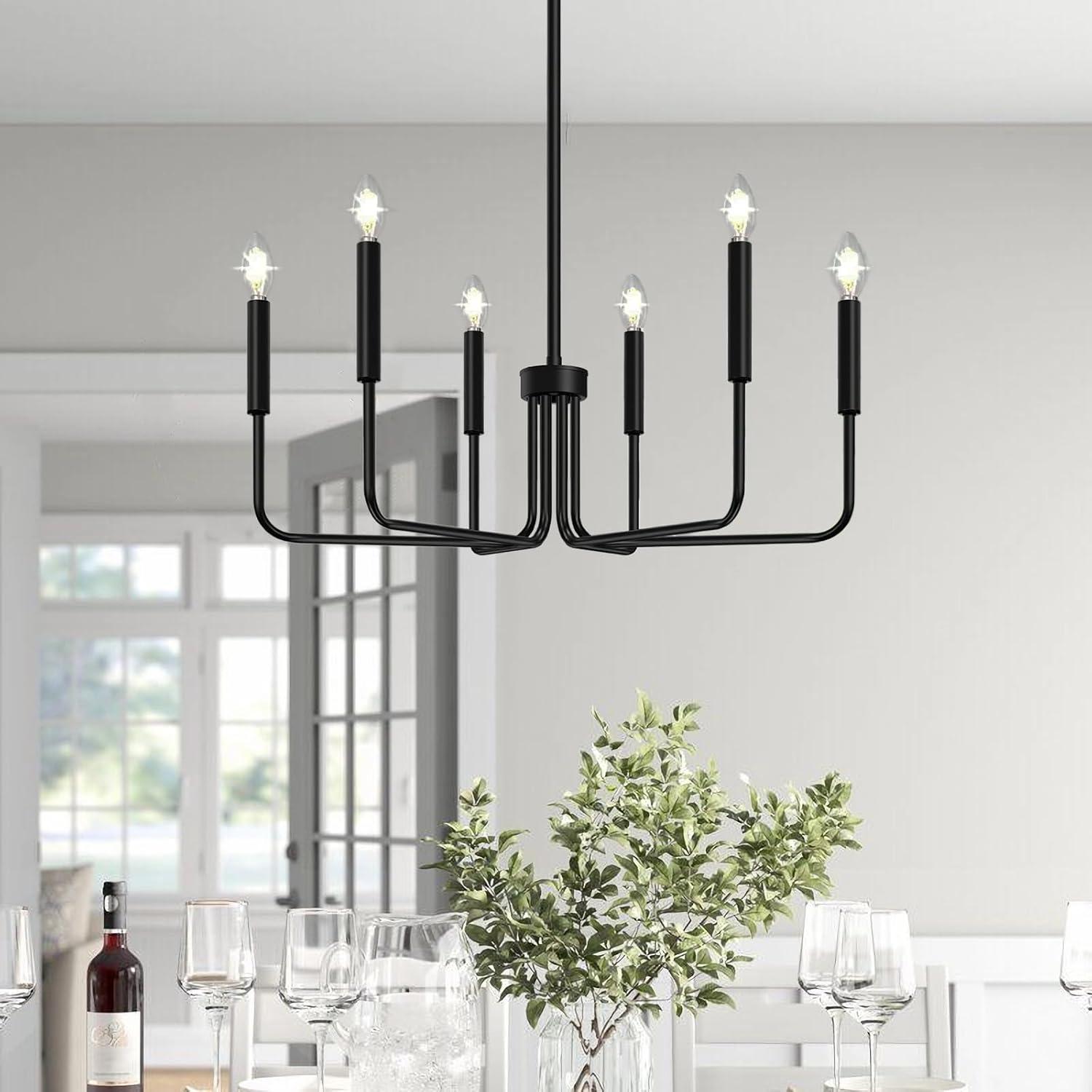 Farmhouse Chandelier Pendant Lighting Black Pendant Light Fixtures 6-Light Industrial Iron Chandeliers for Kitchen Island, Foyer, Living Room, Dining Room