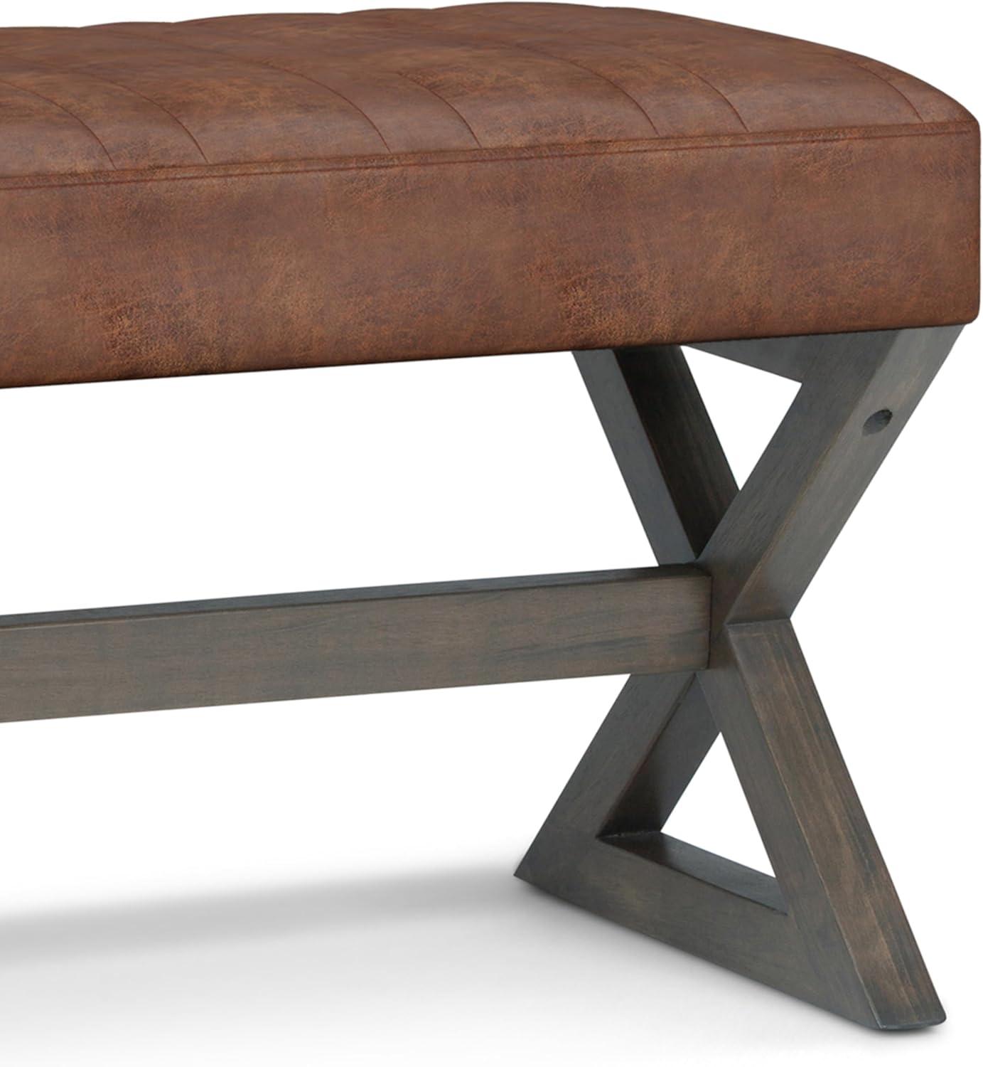 Simpli Home Salinger 48"W Large Ottoman Bench in Distressed Vegan Leather with Solid Wood Frame