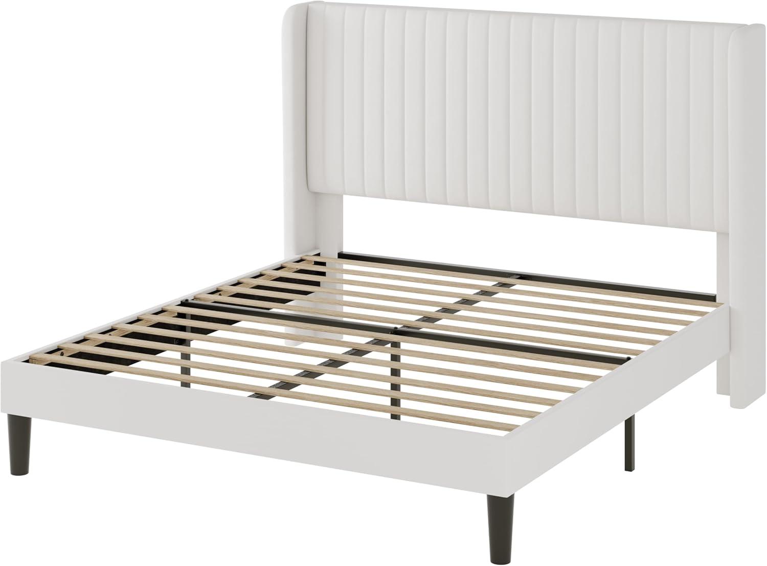 Willa Arlo™ Interiors Candler Velvet Upholstered Platform Bed with Wingback Headboard and Wooden Slats