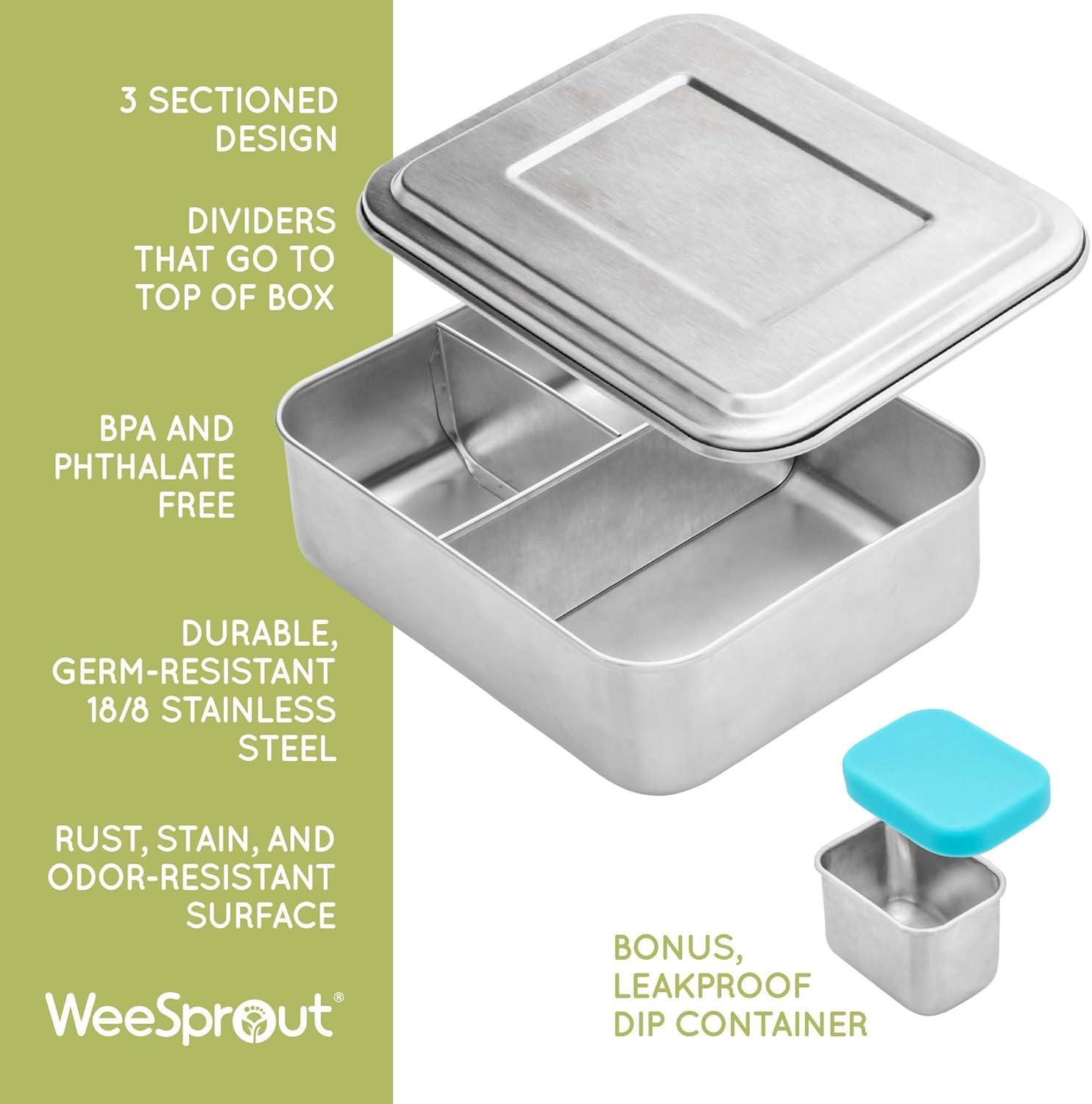 WeeSprout 18/8 Stainless Steel Bento Box - 3 Compartment Lunch Box, for Kids & Adults