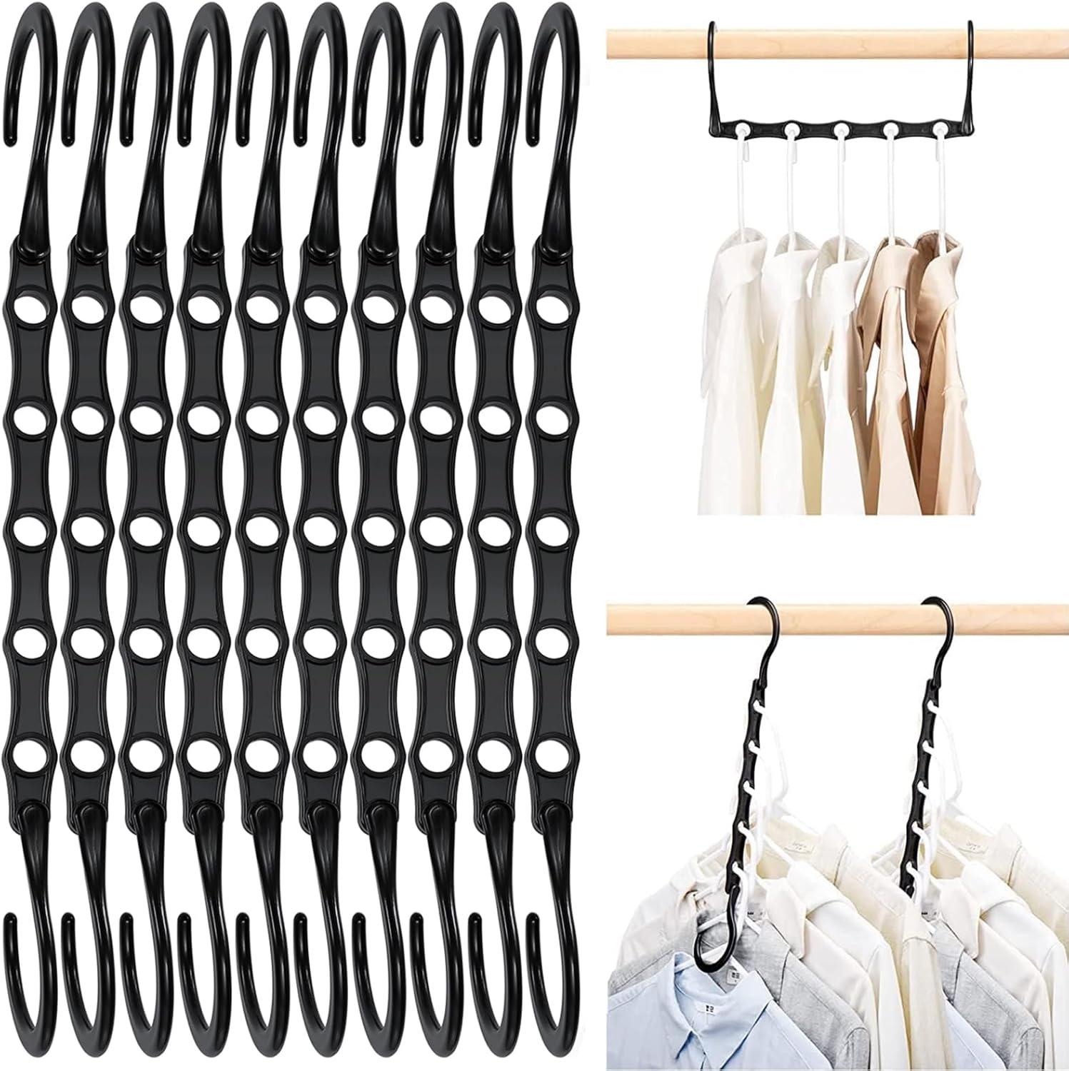 10PCS Space Saving Hangers Black, Smart Closet Organizer Space Saver, Sturdy Plastic Clothes Hangers for All Types of Clothes, Closet Organizers and Storage, College Dorm Room Essentials