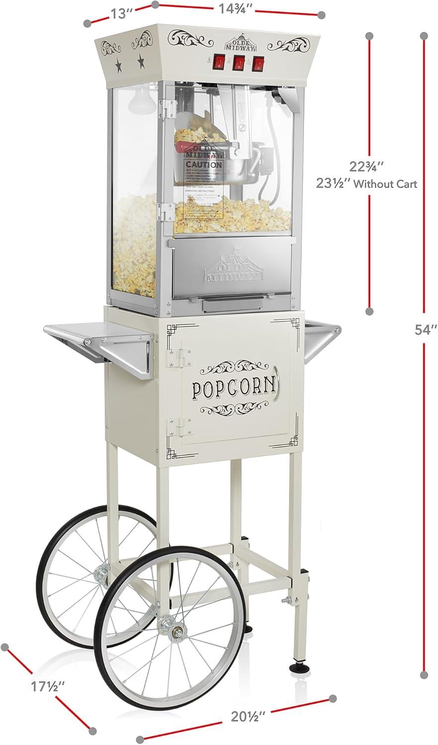 Olde Midway Movie Theater-Style Popcorn Machine Popper with Cart and 10 oz Kettle, Cream