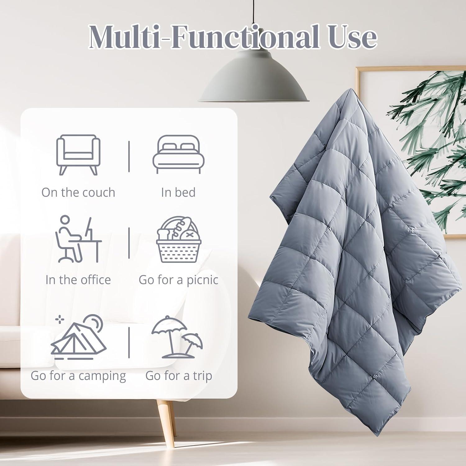 Puredown Natural UltraFeather Down Throw Blanket 50x70 Peach Skin Fabric