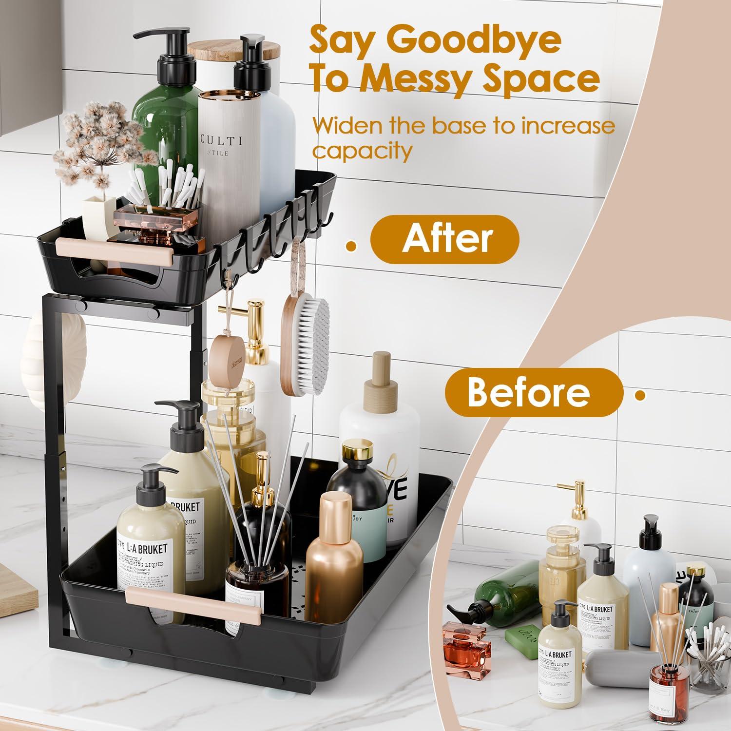 Rebrilliant Under Sink Organizer, 2 Tier Under Sink Organizers And Storage, Metal Slide Out Pull Out Cabinet Organizer ,2 Pack Sliding Drawer Organizer For Kitchen Bathroom Pantry