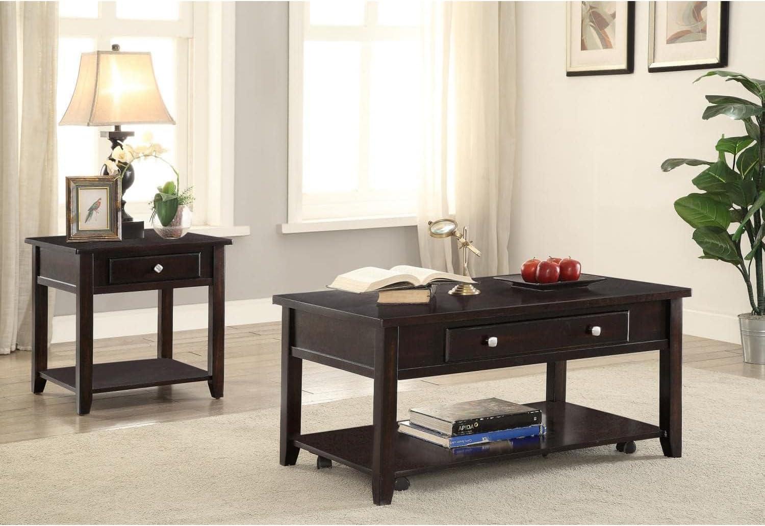 Walnut Square Wood End Table with Storage