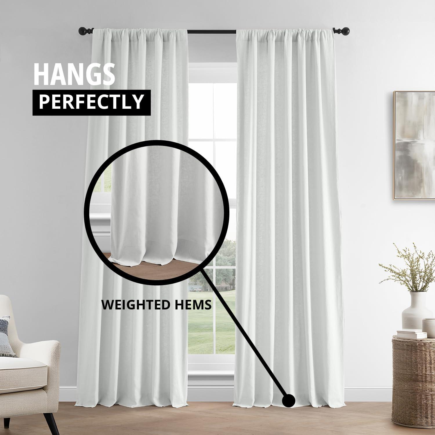 Crisp White Linen Room-Darkening Curtain Panel 50" x 108"