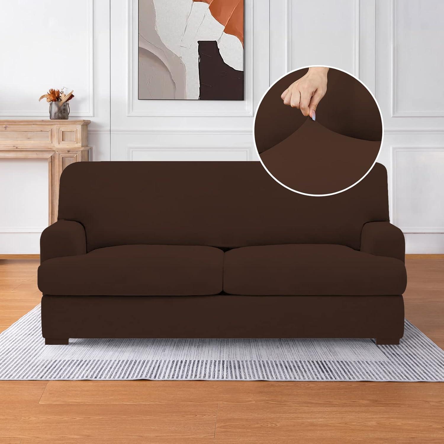 molasofa T Cushion Loveseat Slipcover with 2 Individual T Cushion Shape Seat Covers for Home Décor, 3 Pieces Stretchable, Washable, Non-Pilling, Non-Slip Loveseat Covers (Loveseat,Chocolate)
