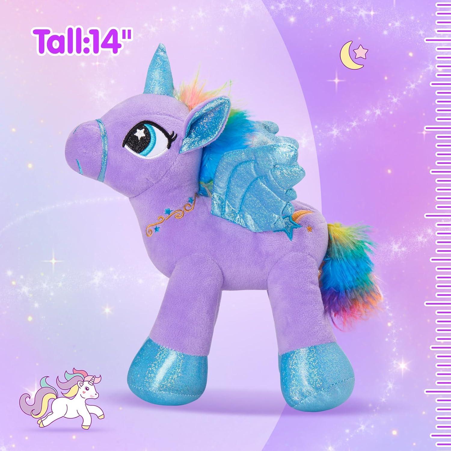 14'' Purple LED Light Up Unicorn Plush Toy with Glitter Wings