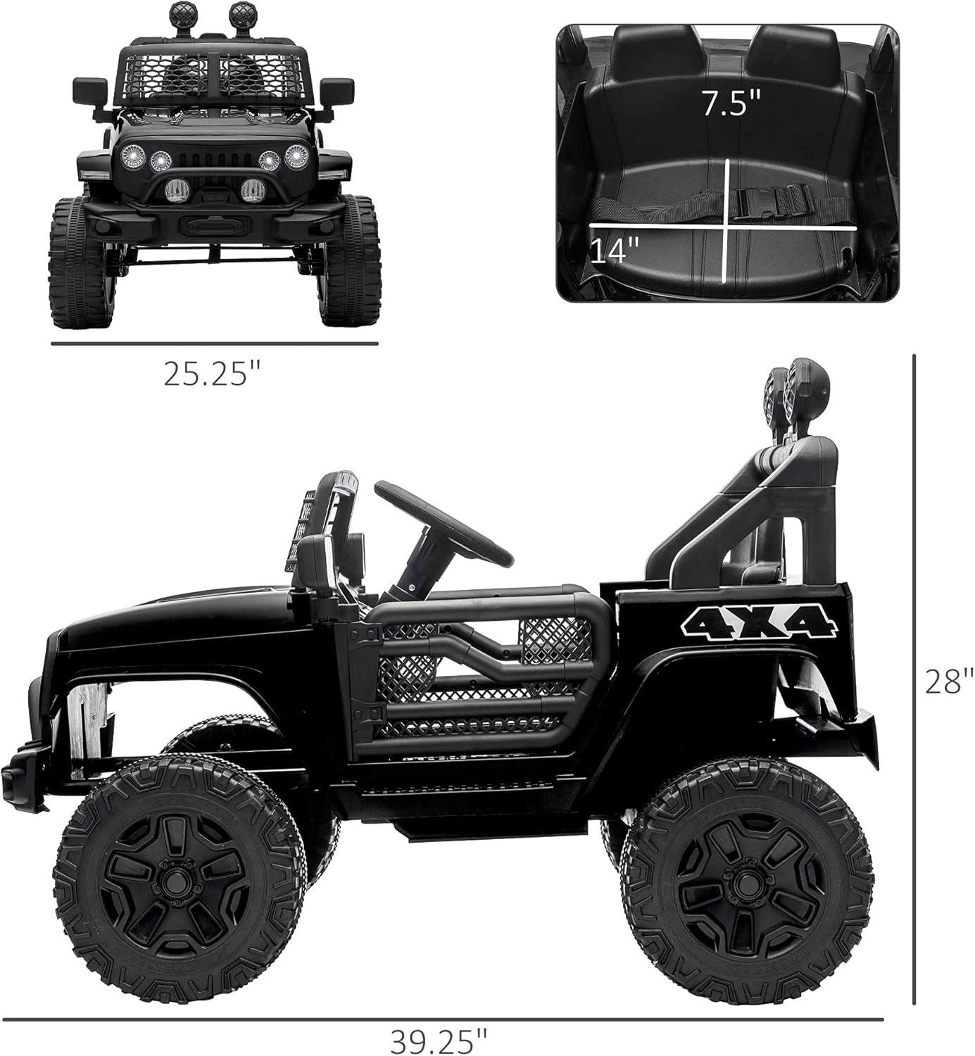 Black 12V Kids Ride-On All-Terrain Truck with Remote Control