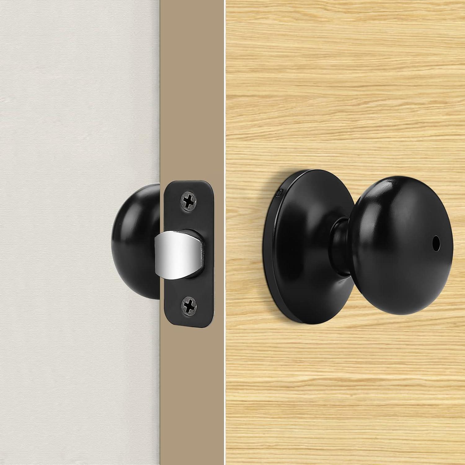 Probrico Black Door Knobs Interior, Passage Door Knobs for Hallway Closet, Matte Black Keyless Indoor Door Knob, 6 Pack
