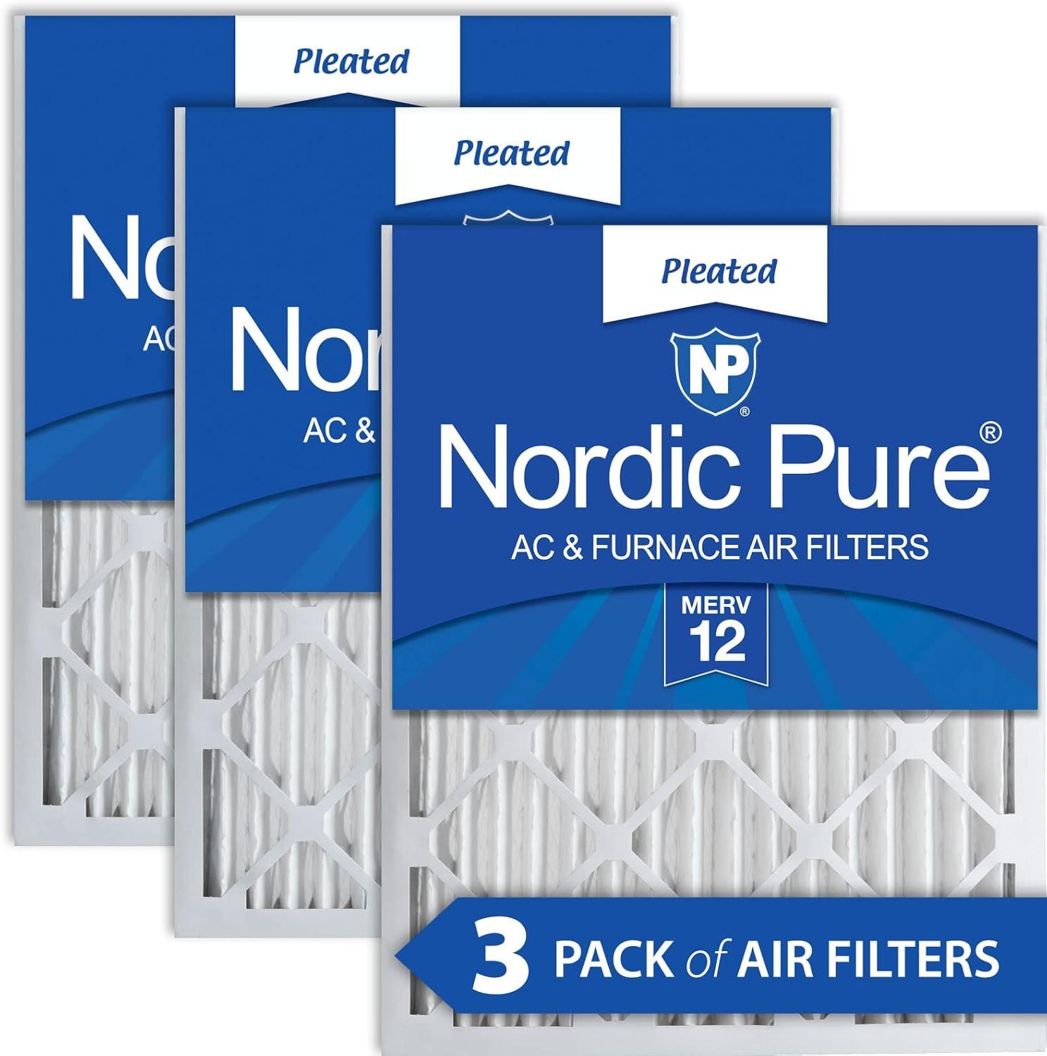 Nordic Pure 20x25x2 Pleated MERV 12 Air Filters 3 Pack