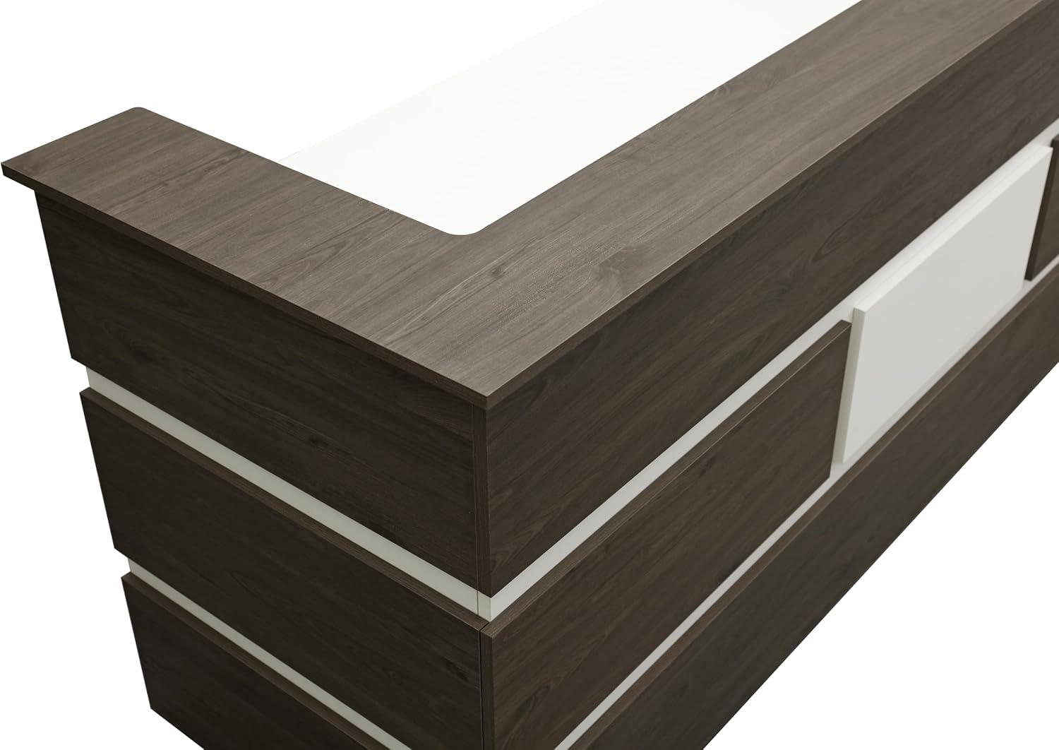 Mares 87'' Walnut and White Wood Reception Desk with Drawers