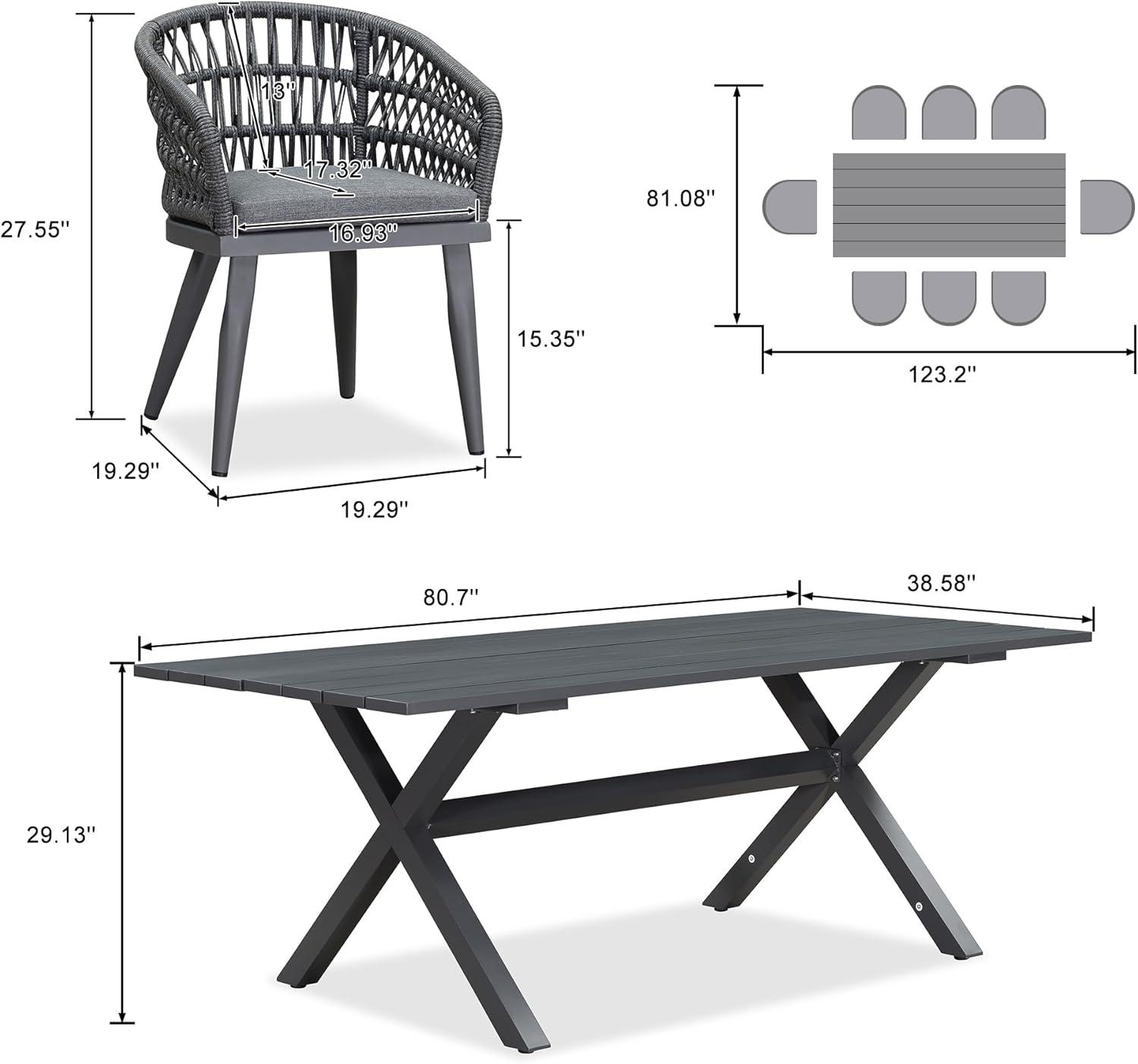 PURPLE LEAF 9 Pieces Outdoor Dining Set All-Weather PE Rattan Outdoor Patio Furniture Set with All Aluminum Frame Rectangular Table and Chairs Set for Lawn Garden Backyard Deck, Grey