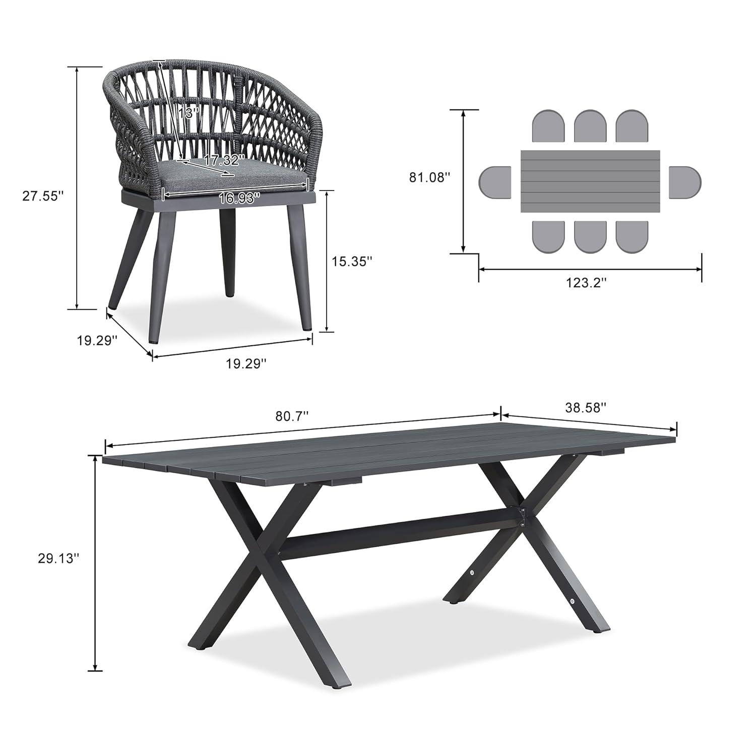 PURPLE LEAF 9 Pieces Outdoor Dining Set All-Weather PE Rattan Outdoor Patio Furniture Set with All Aluminum Frame Rectangular Table and Chairs Set for Lawn Garden Backyard Deck, Grey