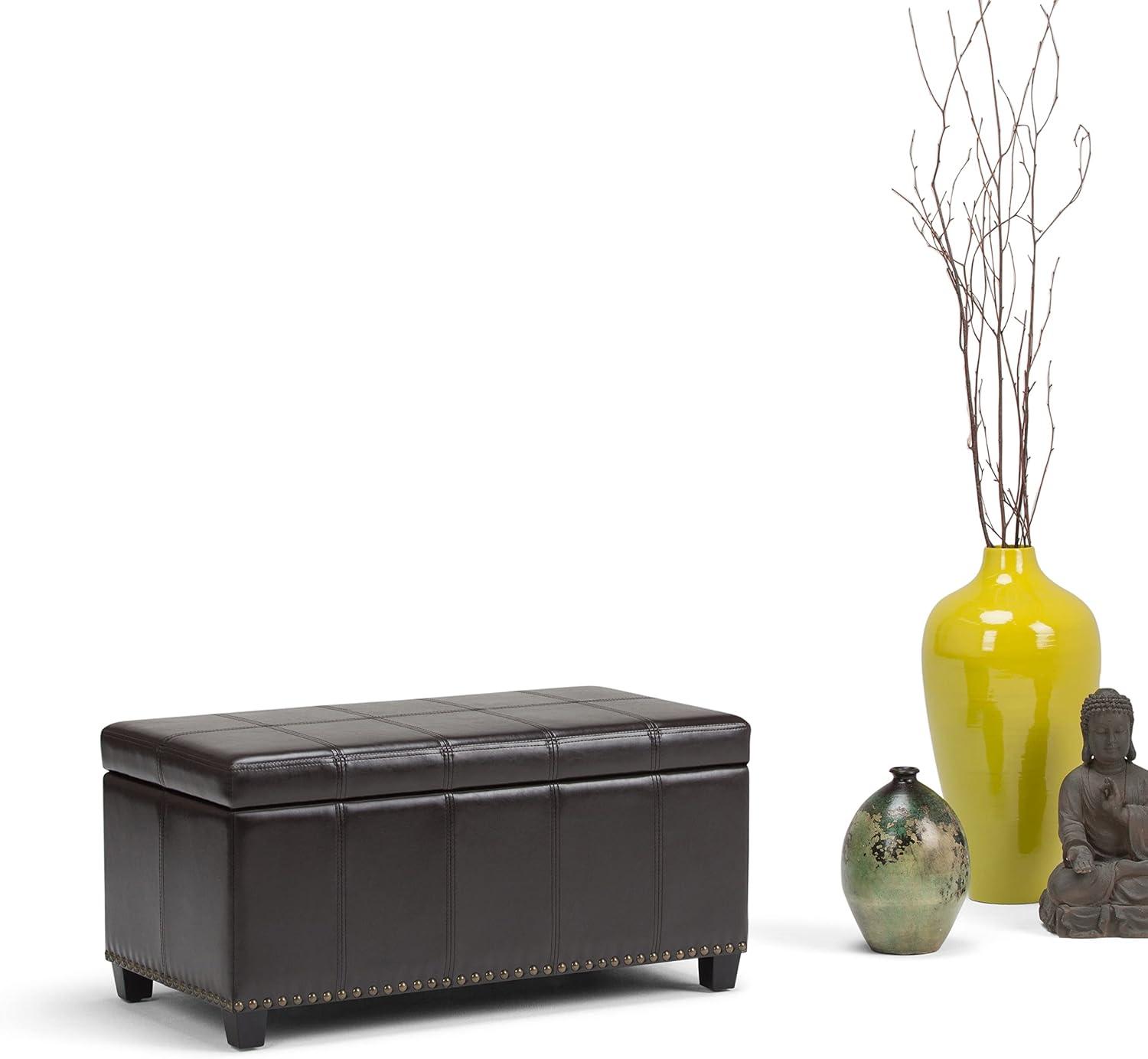 Simpli Home Amelia Storage Ottoman Bench In Tanners Brown Vegan Faux Leather