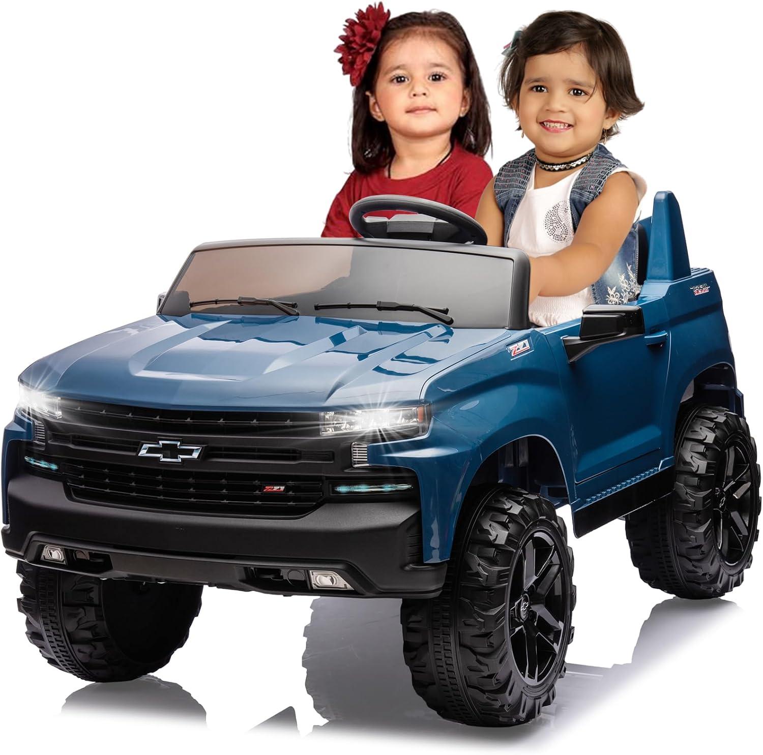 24V Blue Dual-Seater Chevrolet Ride-On Truck with Remote Control