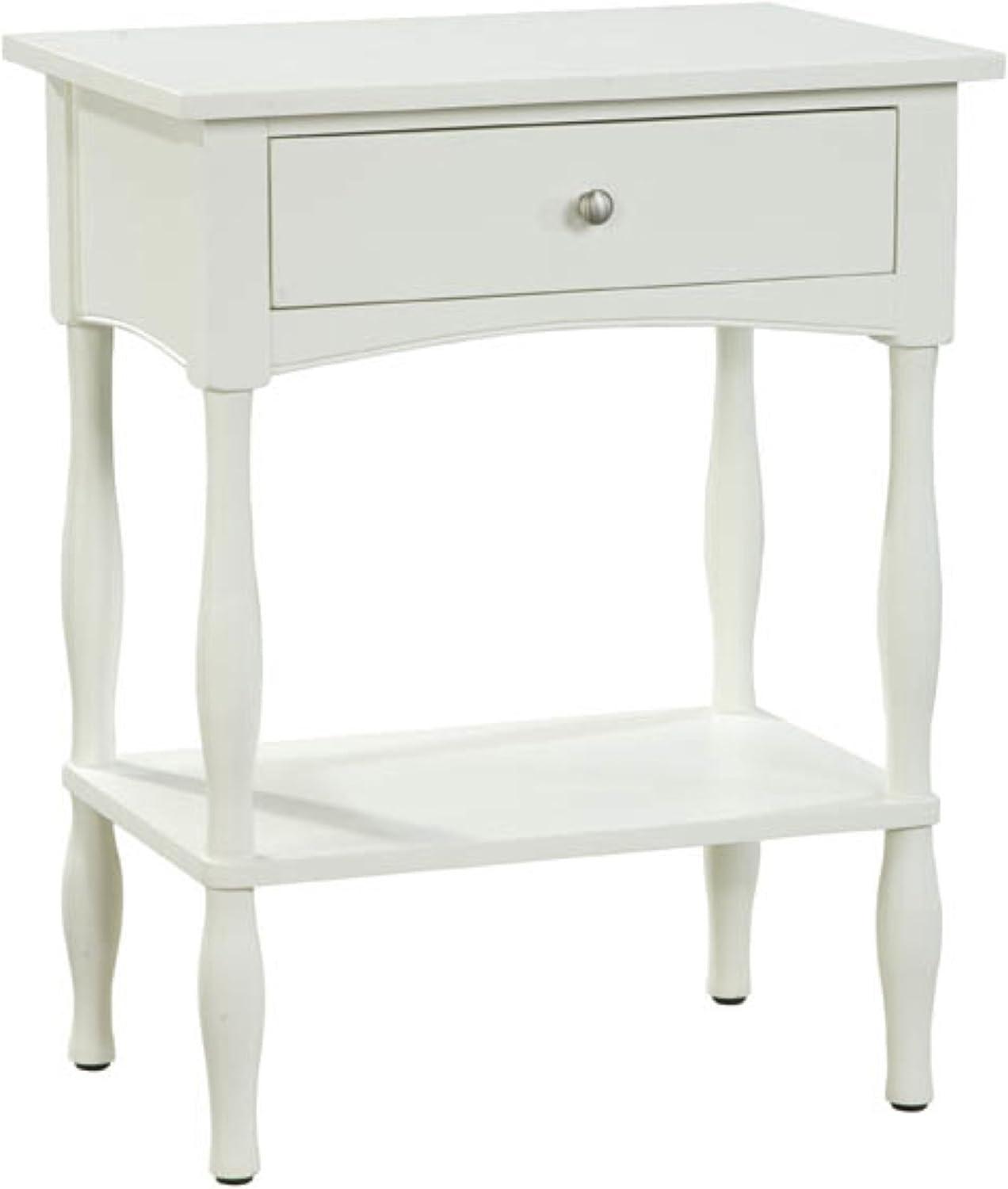 End Table Hardwood Ivory with Drawer & Shelf - Alaterre Furniture: Cottage Style, Turned Legs