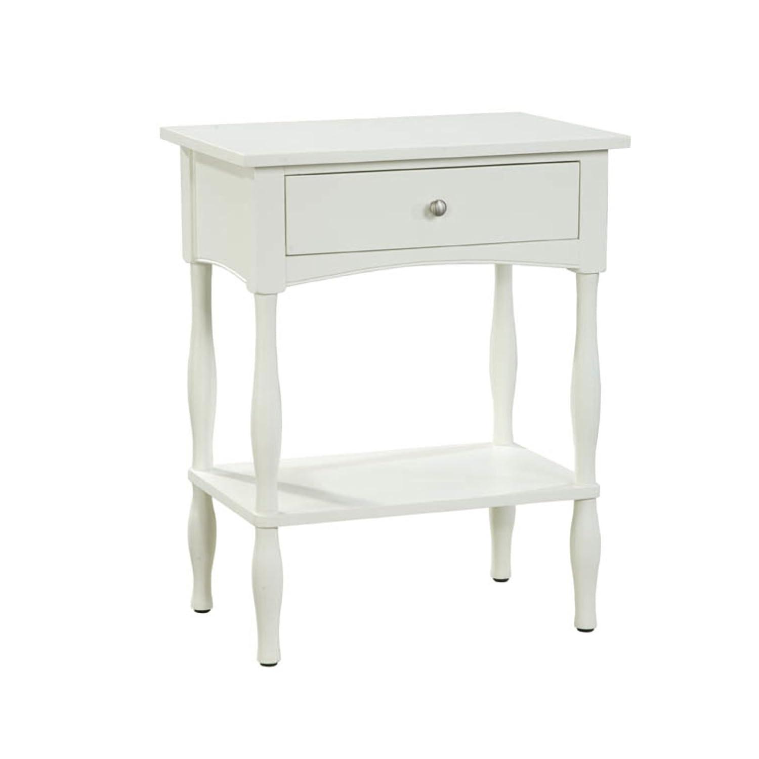 End Table Hardwood Ivory with Drawer & Shelf - Alaterre Furniture: Cottage Style, Turned Legs