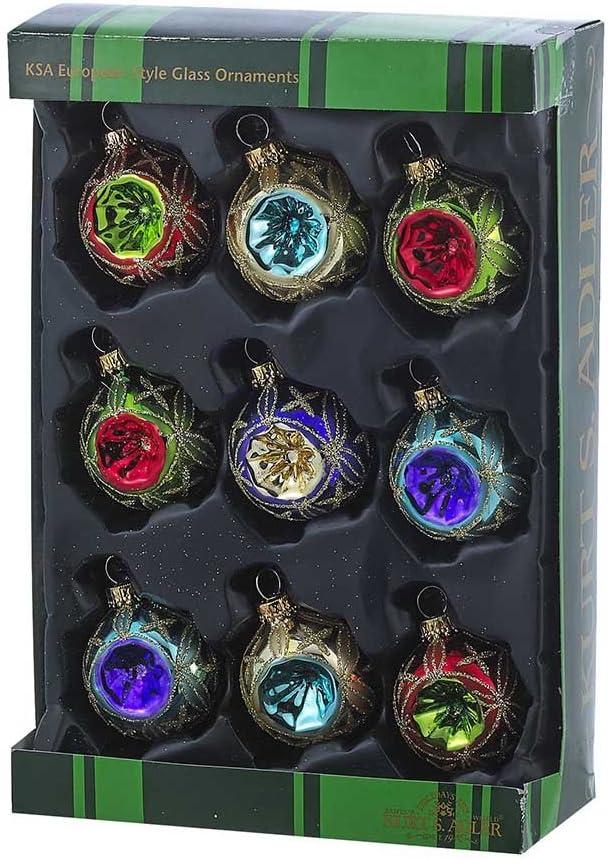 Kurt Adler Multicolored Glass Reflector Christmas Ornaments Set, 9-Piece