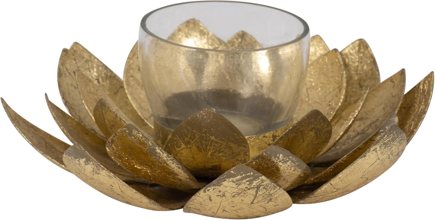 Sagebrook Home 8" Lotus Candle Holder - Contemporary Gold Metal Decorative Votive Candle Holder for Home or Event Decor - Decorative Lotus Candle