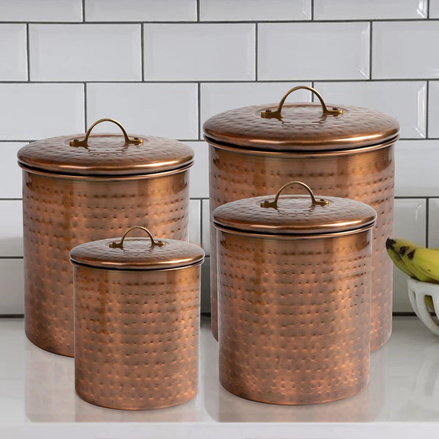 Hammered Antique Copper Stainless Steel 4-Piece Canister Set