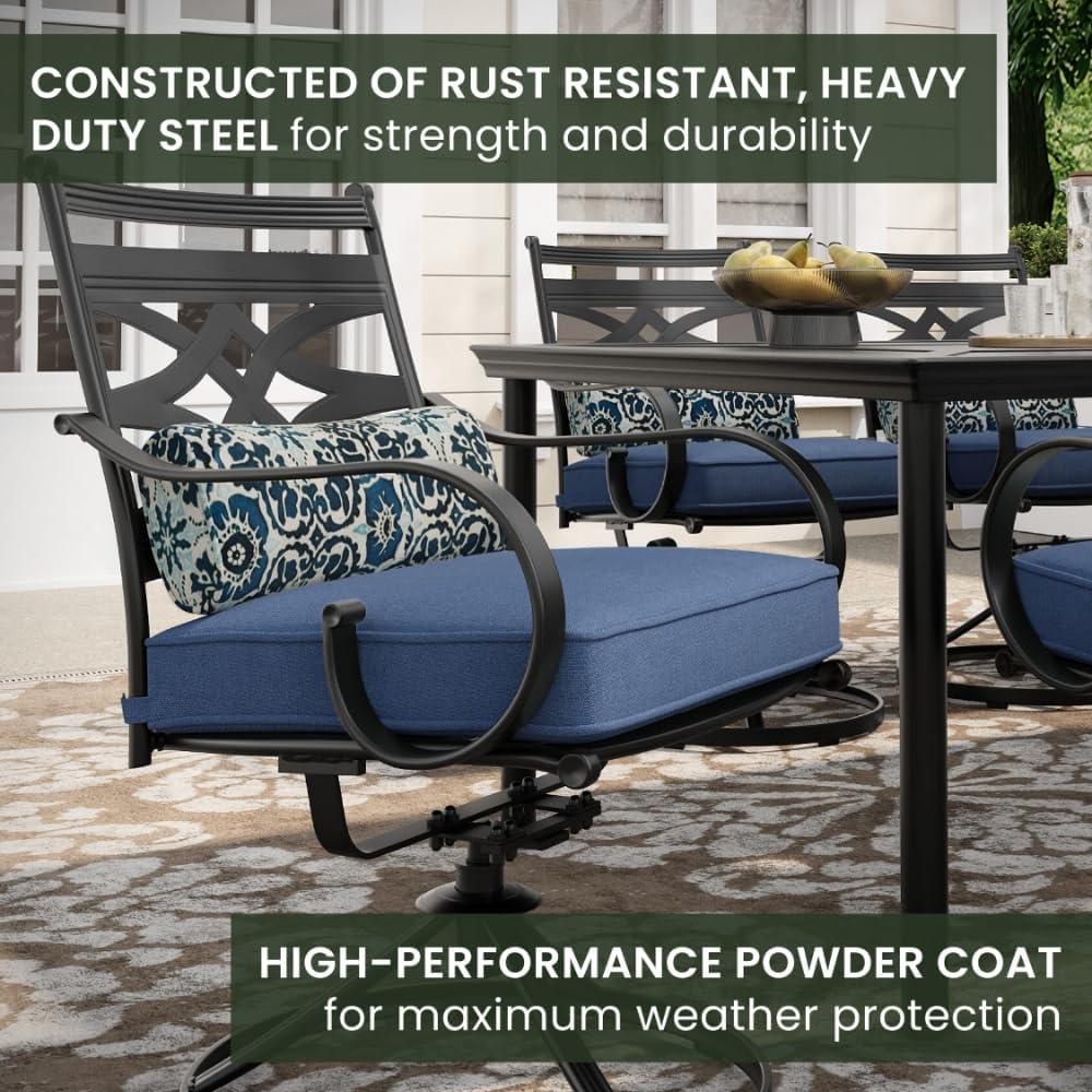 Hanover Montclair 9-Piece All-Weather Outdoor Patio Dining Set, 8 Swivel Rocker Chairs with Comfortable Seat and Lumbar Cushions, 84"x42" Stamped Rectangle Table, MCLRDN9PCSW8-NVY