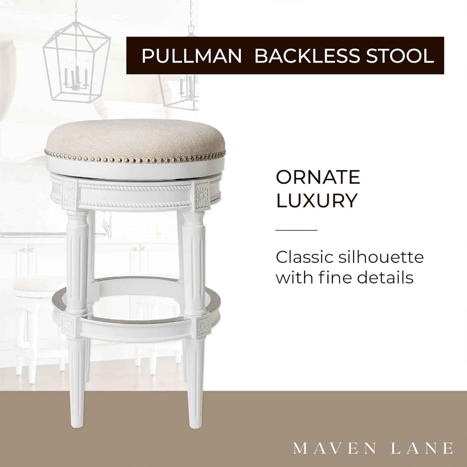 Maven Lane Pullman 31 Inch Tall Backless Alabaster White Finish Bar Height Upholstered Barstool with Cream Fabric Cushion Seat, Set of 3