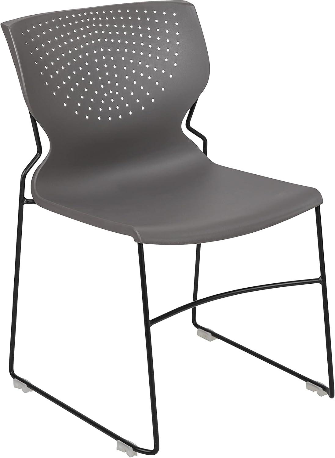 Sleek Gray Armless Metal-Frame Stacking Reception Chair