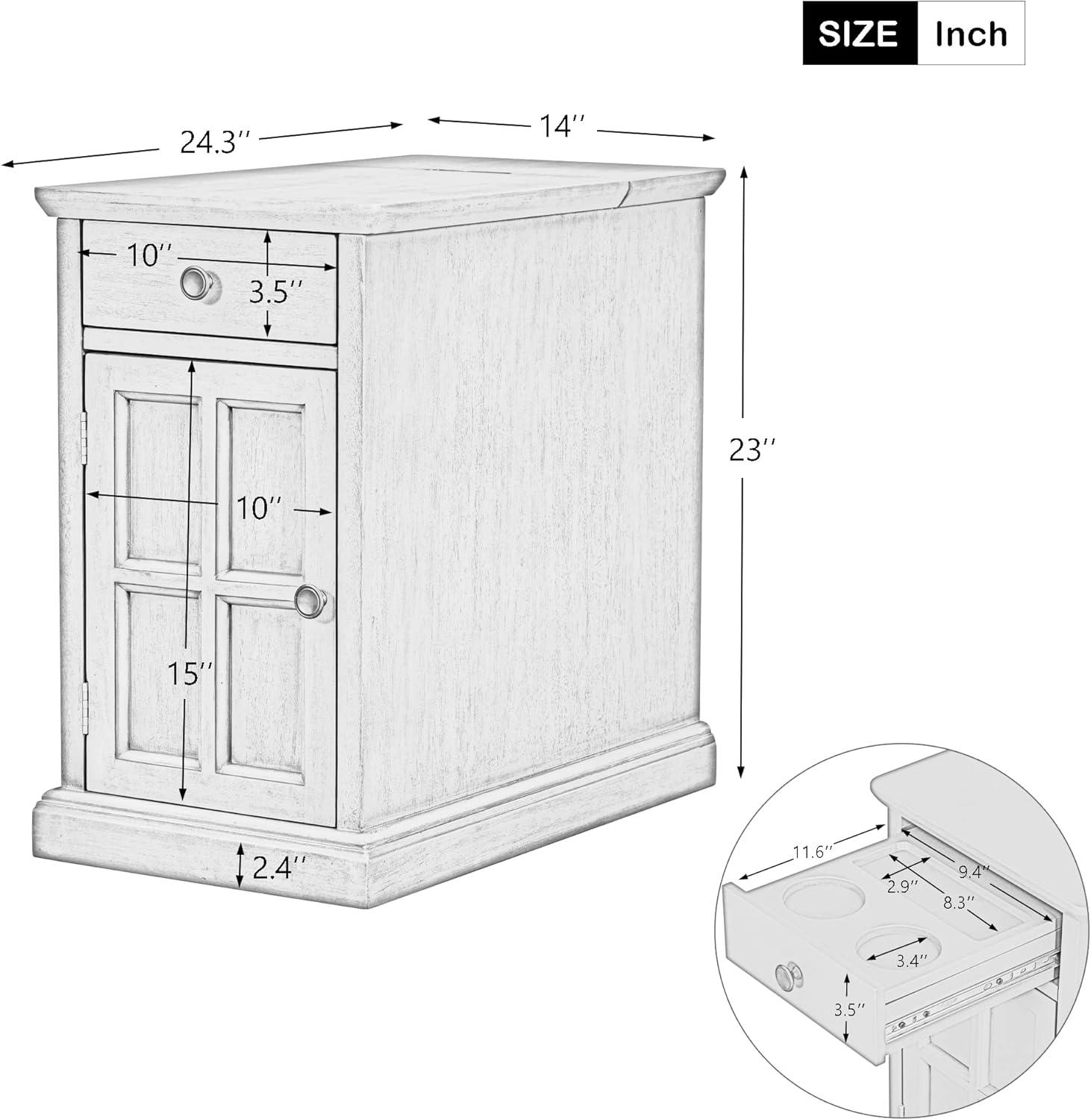 Antique Espresso Wood End Table with Storage and USB Ports