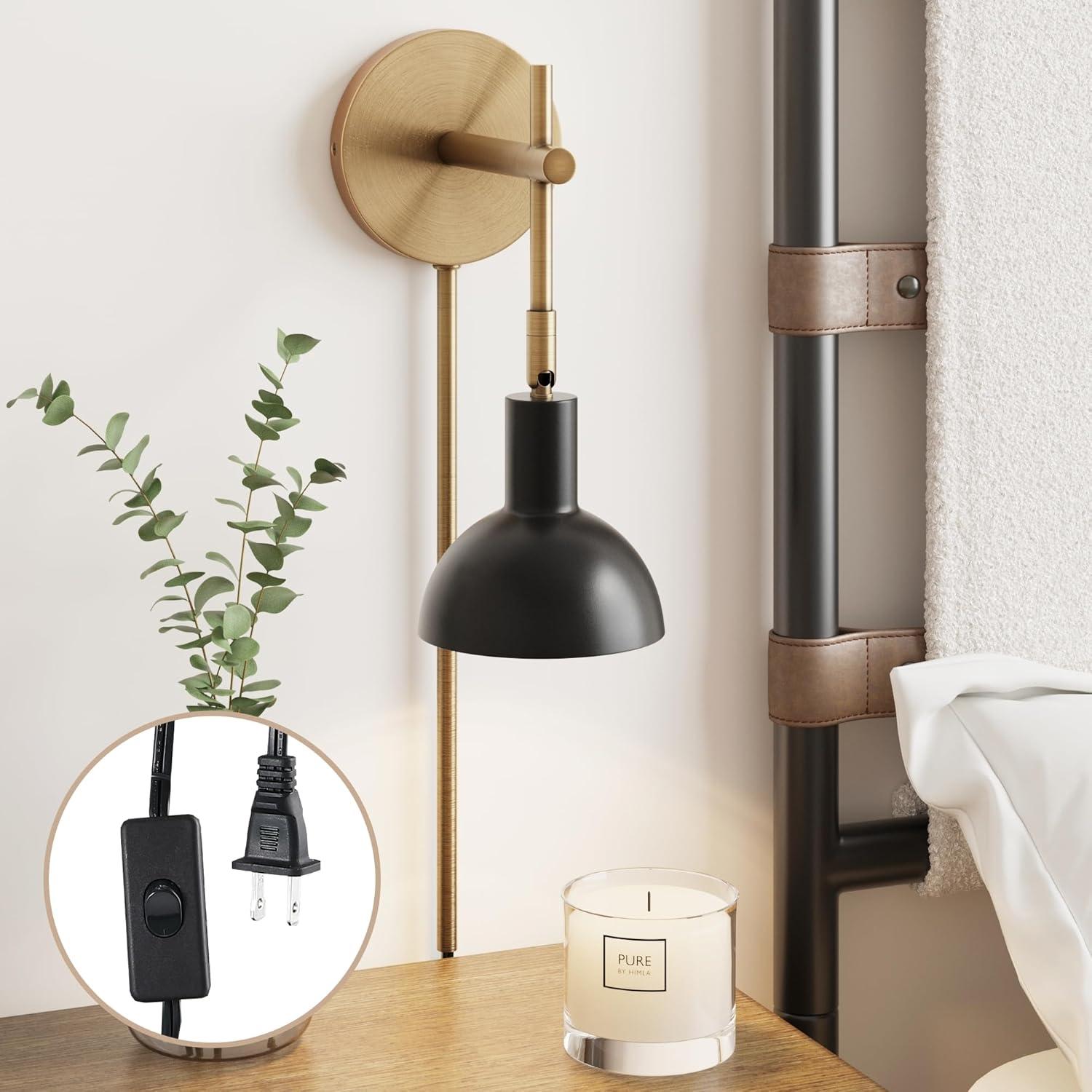 1 - Light Dimmable Plug-in Armed Sconce