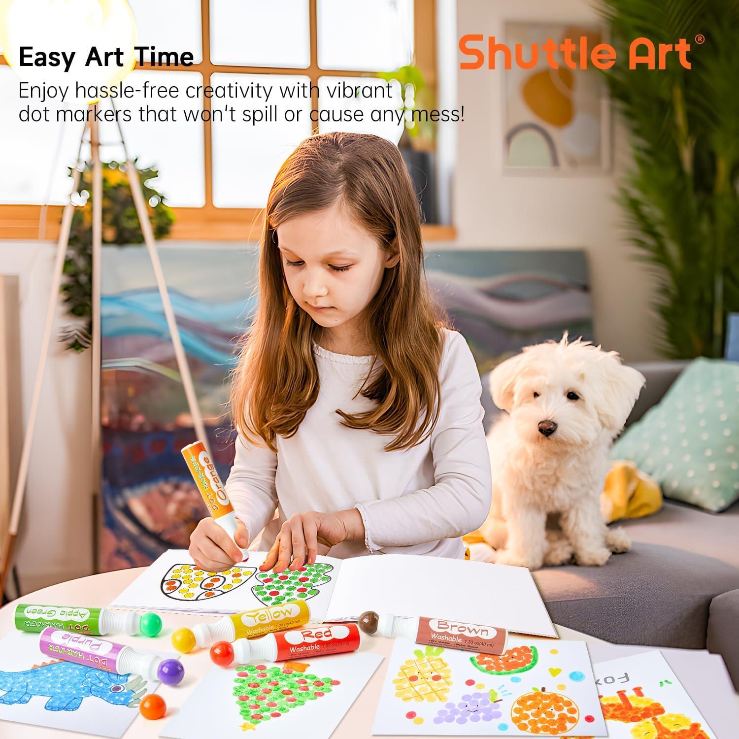 Shuttle Art Dot Markers, 14 Colors Bingo Daubers with 20 Unique Patterns of Dot Book for Art Activities, Non-Toxic Washable Coloring Markers
