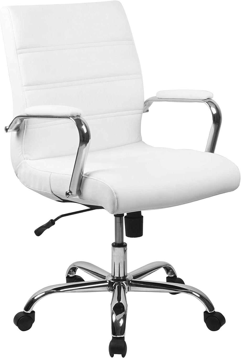 White Mid-Back LeatherSoft Swivel Executive Chair with Chrome Base