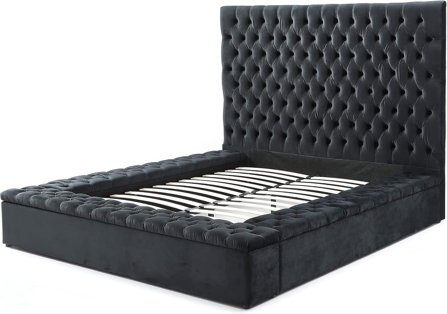 Better Home Products Cosmopolitan Cama Tamaño Queen con Plataforma Tapizada en Terciopelo en Negro