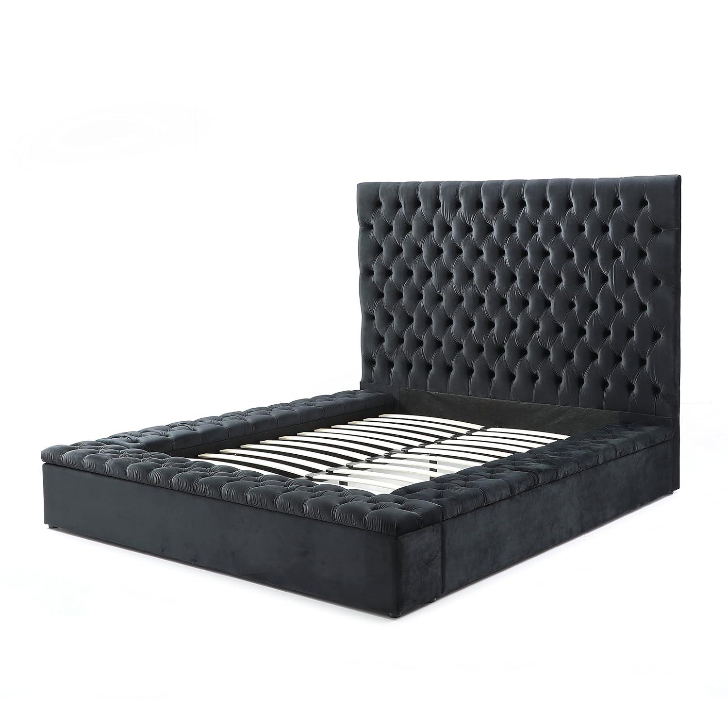 Better Home Products Cosmopolitan Cama Tamaño Queen con Plataforma Tapizada en Terciopelo en Negro