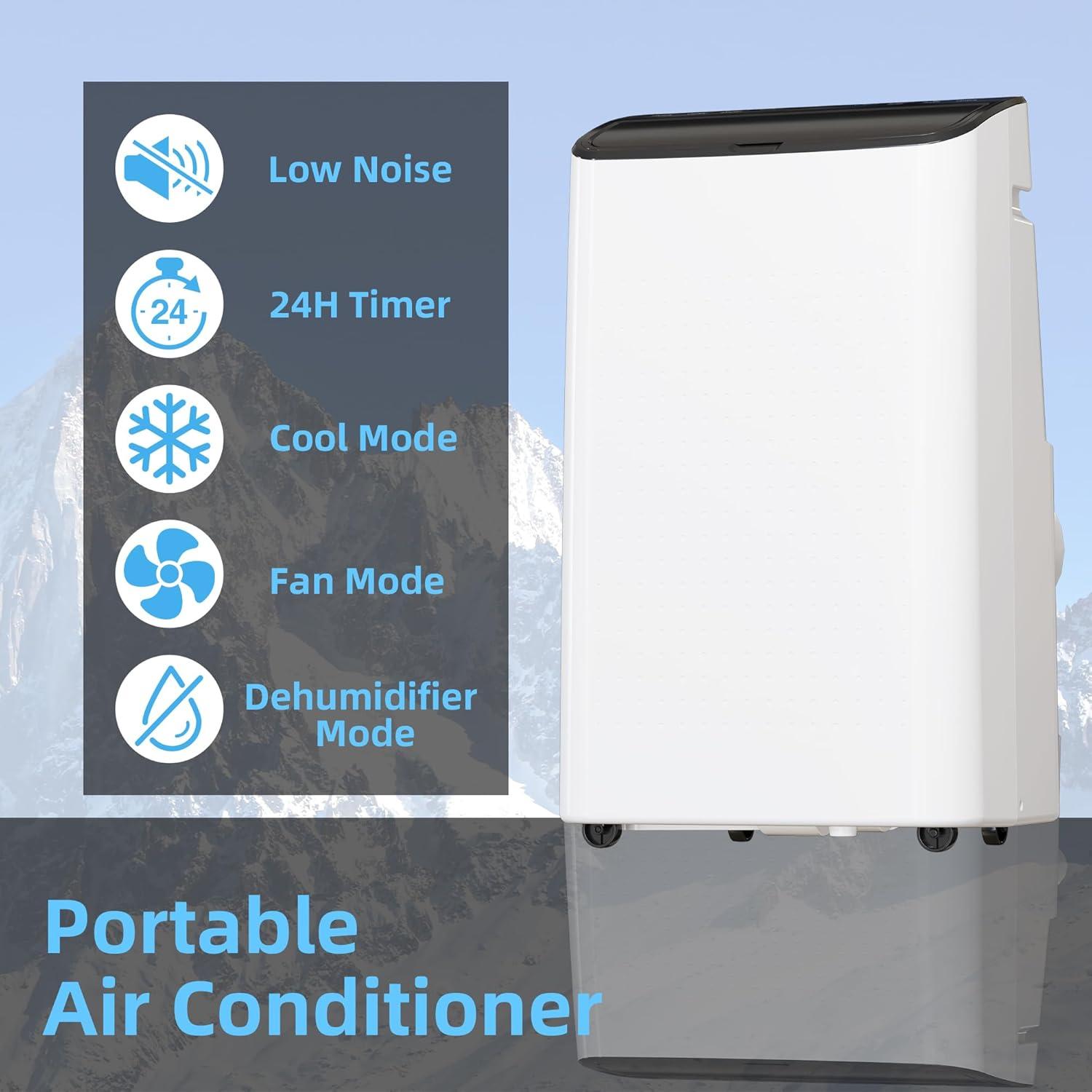 Portable Air Conditioner 14000 BTU 3 in 1 with Remote Cool & Dual Motors & Auto Swing, Dehumidifier & Fan Modes for Home Up To 750 Sq.Ft