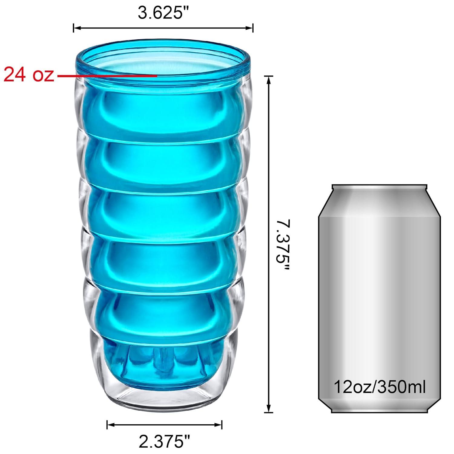 Amazing Abby - Arctic - 24-Ounce Insulated Plastic Tumblers (Set of 4), Double-Wall Plastic Drinking Glasses, Mixed-Color Reusable Plastic Cups, BPA-Free, Shatter-Proof, Dishwasher-Safe