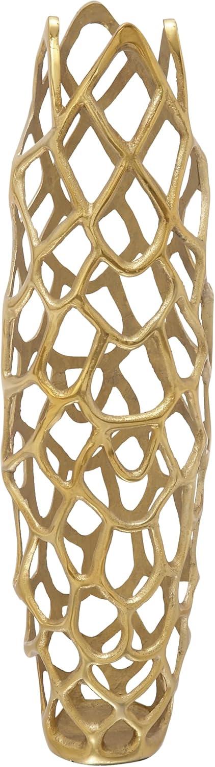 Olivia & May 31" x 9" Eclectic Woven Net-Inspired Aluminum Vase Gold - Indoor Contemporary Amphora Design