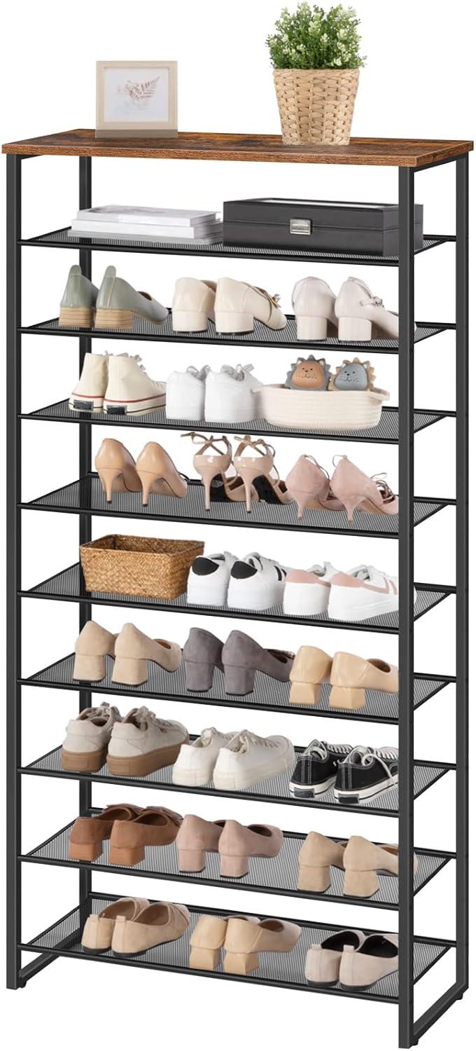 Industrial Matte Black 10-Tier Metal Shoe Rack